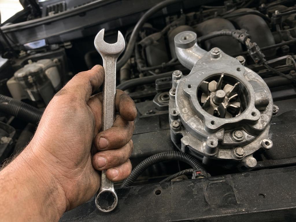 Foto do check-in: peça do motor sendo substituída