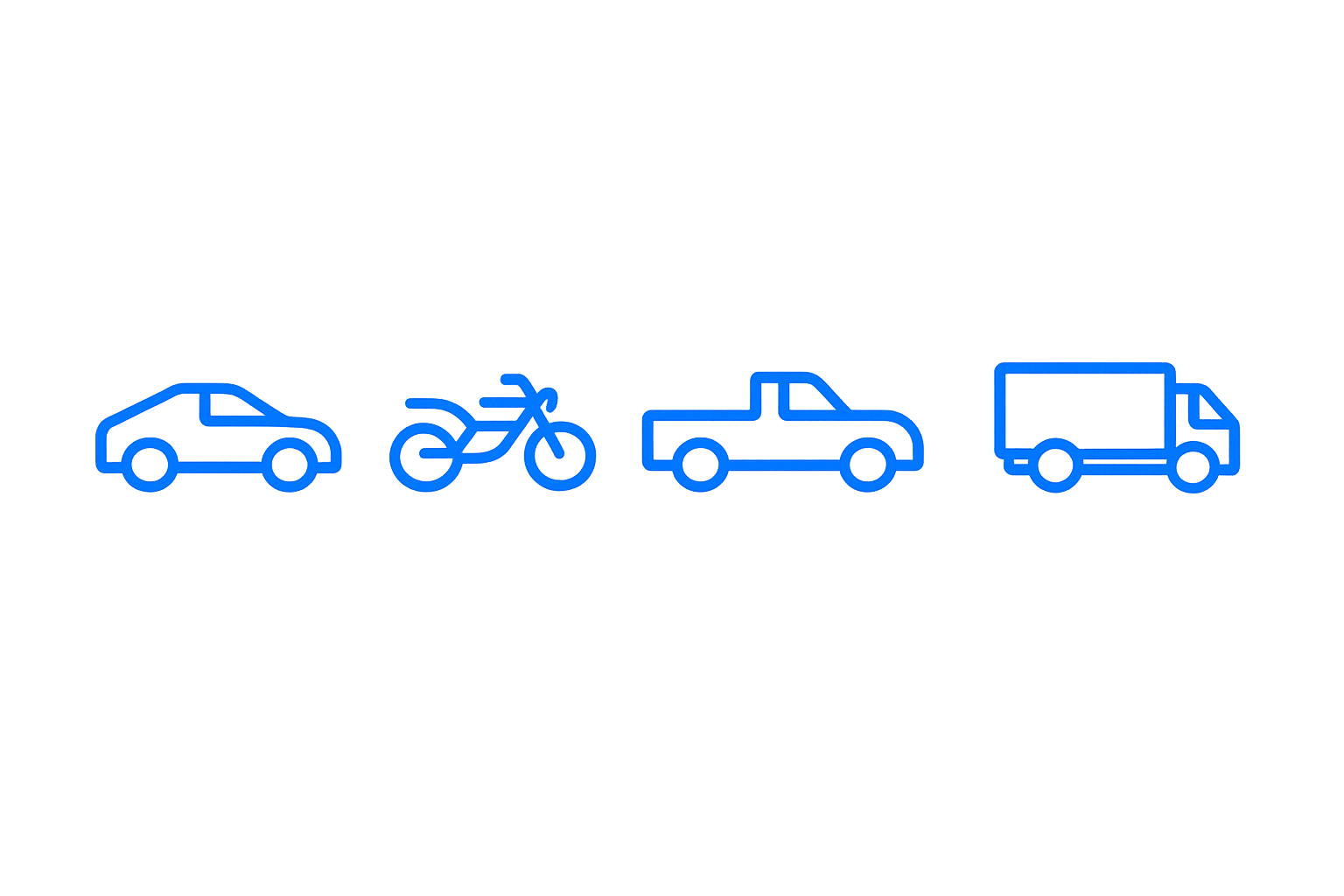 Ícones de carro, moto, caminhonete e caminhão